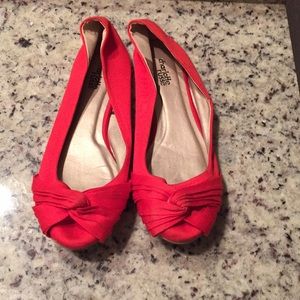 Red satin flats